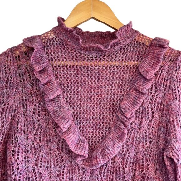 Bishop + Young ruffled v-neck open knit crochet sweater XS excellent condition - Picture 5 of 14